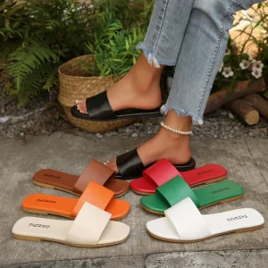 Women’s Single Wide Strap Slide Sandals Platform Summer Casual Flat Open Toe Footwear Indoor Outdoor Beach Daily Slippers