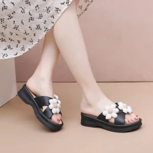 Women’s Slide Slippers PVC Summer Sandals Flower Beach Style with Soft Thick Sole for Women & Ladies Designer Wear