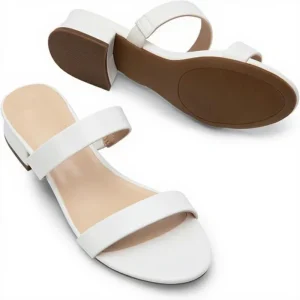 Women’s Slides Heels Slip On Low Block Sandals Multi Strap Round Toe Summer Mules Shoes for Ladies