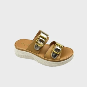 Women’s Slides Sandals with Double Strap, Casual Outdoor Round Toe Lightweight Anti-Slip Chunky Heel Slippers