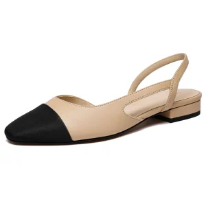 Women’s Slingback Flats Square Toe Low Heel Sandals For Women And Ladies Ballet Flats Ankle Strap Dress Flats For Women