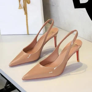 Women’s Slingback Heeled Sandals Patent Leather Pointed Toe Stiletto Red Nude Black Party Dress