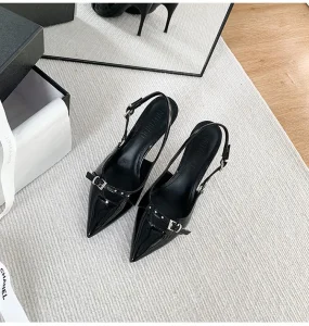 Women’s Slingback Kitten Heels Closed Pointed Toe Backless Wedding Party Dress Pumps