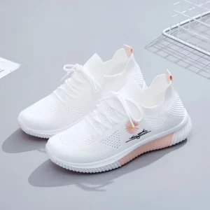 Women’s Slip On Mesh Running Shoes Summer Breathable White New Fashionable Trendy Casual Flexible Comfort Floral Pattern