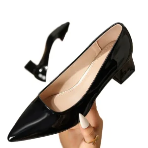 Women’s Slip On Shoes for Girls Pointed Toe Chunky Design High Heels Ladies Shoes Women Work Shoes