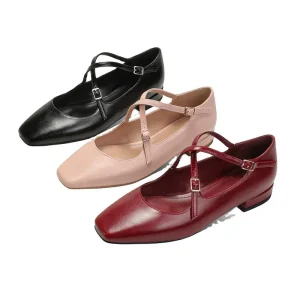 Women’s Slip-On Spring Summer Square Toe Mary Jane Flats with Double Strap Anti-Slip Light Weight Comfortable