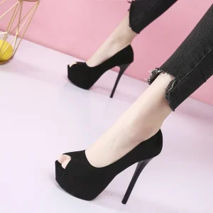 Women’s Slip-On Velvet Upper Stiletto Heels with Fish Mouth Toe 12cm Heel Height Rubber Outsole for Wedding Nightclub Style