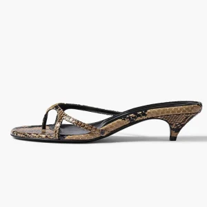 Women’s Snake Print Kitten Heel Thong Sandals Python Low Heel Exotic Flip Flop Sandals OEM Custom