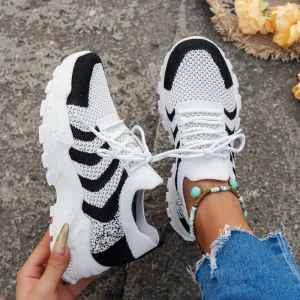 Women’s Sneakers Breathable Mesh Casual Sports Shoes Thick Sole Travel with Cushioning Lightweight for Summer Autumn