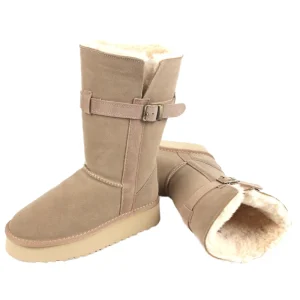 Women’s Snow Boots Winter Thick Warm Ankle Bootie Sole Lightweight Sheepskin Wool Upper Anti Slippery Height Increasing