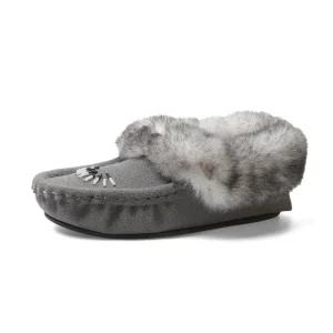Women’s Soft Faux-Fur Lining Faux Suede Upper Embroidery TPR Outsole Moccasin Slipper Shoes for Autumn/Winter