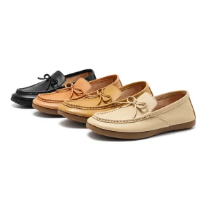 Women’s Soft Genuine Leather Mary Jane Bow Loafer Flats Anti Slippery Breathable Closed Toe Shoes