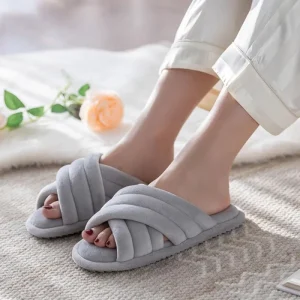 Women’s Soft House Shoes Slides Memory Foam Open Toe Slip-on Cozy Skin-friendly Cross Band Slippers