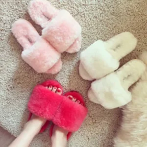 Women’s Soft Plush Lightweight House Slippers Fuzzy Slip on Open Toe Cozy Indoor Outdoor Slippers