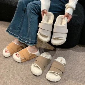 Women’s Soft Suede Open Toe High Heel Slippers Indoor and Outdoor Use Casual Fashion for Winter