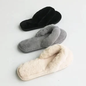 Women’s Soft Winter Indoor Fluffy Flip Flop Cross Design Warm Plush Slipper for Spring