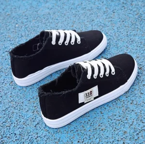 Women’s Solid Canvas Slippers Flat Sneakers Ladies Casual Low Upper Platform Lace up Breathable Slip on Shoes