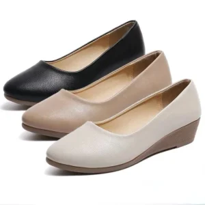 Women’s Solid Color Pointed Toe Loafers Women’s Mid-heel Mom Shoes Southeast Asian Fashionable Wedge Single Women’s Shoes
