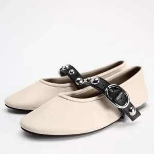 Women’s Solid Color Round Toe Ballet Flats Two Tone Leather Soft Mary Jane Design
