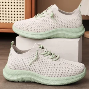 Women’s Solid Mesh Fabric Breathable Casual Shoes Fashionable Trendy Summer Cross-Border Soft-Sole Couple’s Lace-Up Sneakers