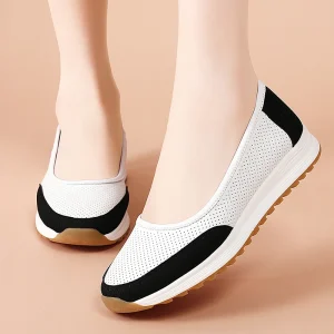 Women’s Solid Mesh Slip-On Flats Breathable Lightweight Shoes Soft Sole Non-Slip Insole Comfortable Walking Shoes for Spring