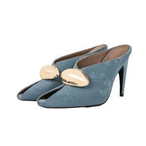 Women’s Solid Metal Ornament Outdoor Spring Summer Autumn Breathable Stiletto High Heel Thin Heeled Mules Open Party Dress Shoes