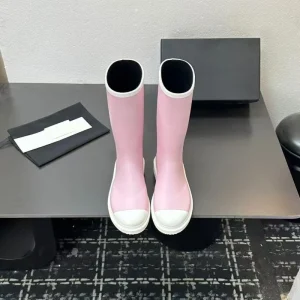 Women’s Solid Tall Rain Boots Waterproof Cap Toe Chunky Sole Rubber Wellingtons Autumn Winter