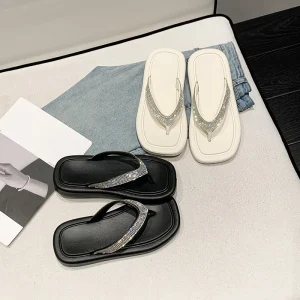 Women’s Sparkle Rhinestone Straps Eva Platform Flip Flops Lightweight Outdoor Soft Slides Slippers
