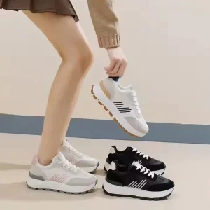 Women’s Sporty Breathable Platform Design Lace Up Sneakers Height Increasing Running Walking Shoes Light Weight Winter Anti Slip