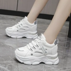 Women’s Sporty Casual Running Shoes Breathable Versatile White Sneakers Soft Synthetic High-top Sports Thick-soled Dad Shoes