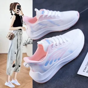 Women’s Sporty Casual Running Shoes Small White Mesh Breathable Comfortable Lace Up Fashion Trend for Walking Autumn Spring