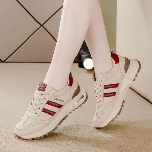 Women’s Spring Autumn Classic Breathable Running Flat Sneaker Cross-border Plus Size Leather Lace-up Cushioning Non-slip
