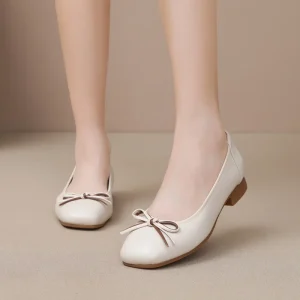 Women’s Spring Autumn Egg Roll Loafers New Genuine Leather Flats Soft Sole Surface Low Heel Slip-On Comfortable Shallow Flats