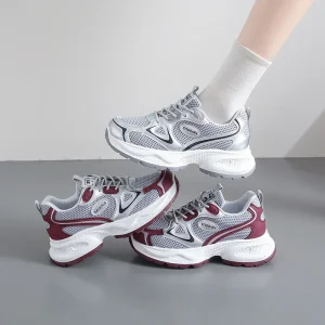 Women’s Spring Autumn High-Rise Casual Shoes Korean Ins Fashionable Running Shoes All-Match Breathable Mesh PU