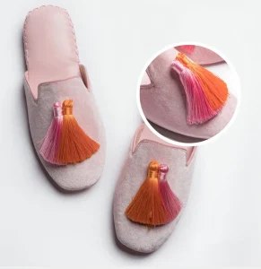 Women’s Spring Closed Toe Mules Casual Tassels Velvet Slippers Indoor Home Flat Wedding Slides Slippers