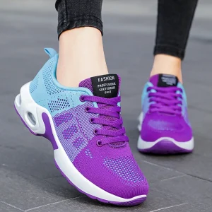 Women’s Spring Cross Border Lace Up Sports Shoes Large Size Soft Soled Running Shoes Air Cushioned Breathable Lightweight Casual