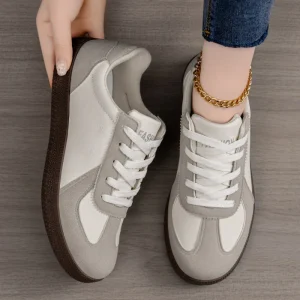 Women’s Spring Lace-up Mixed Colors Height Increasing Non-Slip Casual Flat Sole All-Match Lightweight Sneakers Cross Cloth