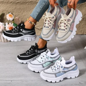 Women’s Spring NewDad Shoes Fashion Plus Size Lightweight Breathable Sneakers Soft Sole Non-slip Flat Outdoor Sports Shoes