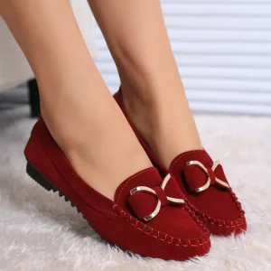 Women’s Spring Peas Loafers Casual Flats Bow Heel Driving Work Shoes Slip-On Closure Solid Pattern for Autumn
