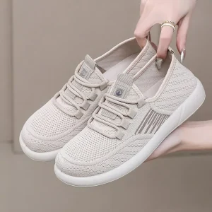 Women’s Spring Round Toe Flying Weaving Upper One Pedal Closure Casual Leisure Shoes Breathable Lightweight Wear-resistant