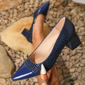 Women’s Spring Summer Autumn D’orsay Pumps Pointed Toe Dress Shoes with 5cm Square Heel Material Patchwork Slip-On