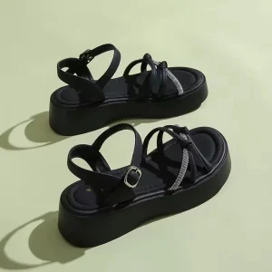 Women’s Spring Summer Autumn Sporty Flat Sandals Anti Slip Evergreen Breathable Casual Outdoor Slippers Fashion Trend Lace Up
