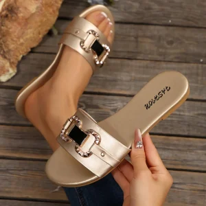 Women’s Spring Summer Fashion Flat Sandals Open-Toe Breathable Strap Design Lightweight Non-Slip Sole for Casual Beach Walking