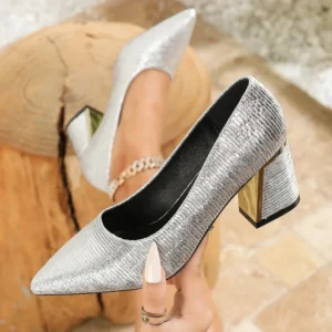 Women’s Square Dress Shoes Classic Chunky High Pumps Waterproof PU Leather Slip On All Seasons Pumps
