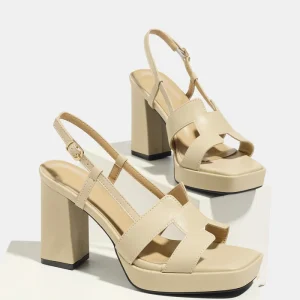 Women’s Square Heel Sandals Open Toe Design with Openwork Details