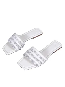 Women’s Square Open Toe Rhinestone Flat Slippers Casual Beach Slides