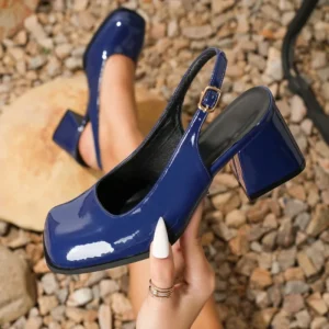 Women’s Square Toe Chunky 6cm High Sandal Mature Sexy Dress Shoe for Spring Summer Autumn Hard-Wearing Anti-Slip Fashion Trend