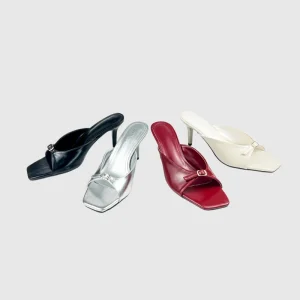 Women’s Square Toe High Heeled Slides Slippers Outdoor Sexy Open Toe Slip On Stiletto Heel Wedding Pumps