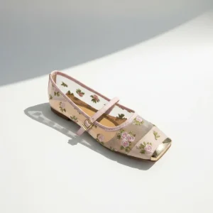 Women’s Square Toe Mary Jane Flat Shoes Mesh Flower Adjustable Strap Slip On Lightweight Comfort Spring Summer Autumn