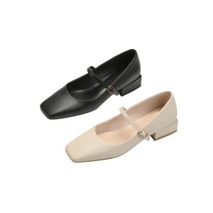 Women’s Square Toe Mary Jane Shoes Comfort Flat Low Block Heel Leather Formal Dress Shoes for Summer Autumn Office & Casual Wear